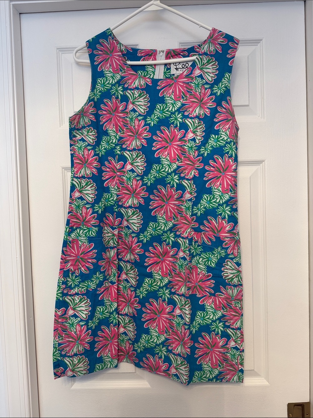 PLAY TO GUC White Label Lilly Pulitzer Turquoise Dress w/pink green flowers*